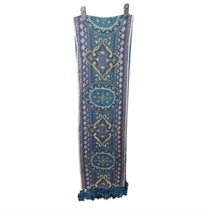 Vintage Juicy Boho Pattern Teal Gold Embroidered Scarf Wrap